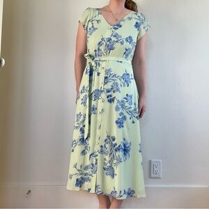 Talbots Light green Floral Button-Front Midi Dress